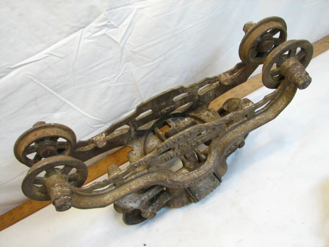Vintage Myers Unloader Hay Trolley Pulley Farm Barn Architectural Iron Ashland C 7