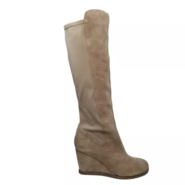 Kenneth Cole Reaction Storm Hike Knee Height Boot Beige Suede Leather Wedge Sz 7