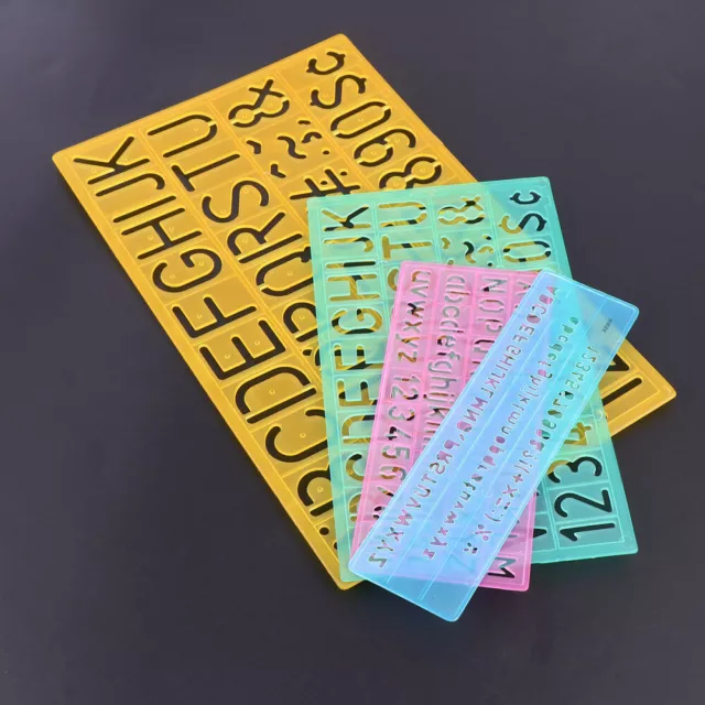 4 piezas plantillas de tinte de tirante de reglas alfabéticas para números plantilla de ayuda hueca