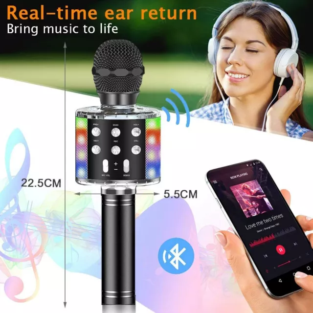 SunTop Microphone Karaoké Bluetooth Sans Fil, Haut-parleur Multifonctionnel