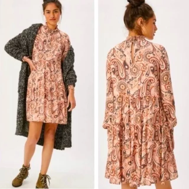 anthropologie Cady Tiered Tunic dress xs petite Paisley Peach