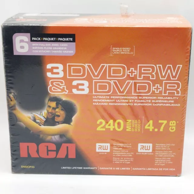 RCA 6 Pack DVD+RW DVD+R 4.7gb 240 Minutes Brand New Sealed