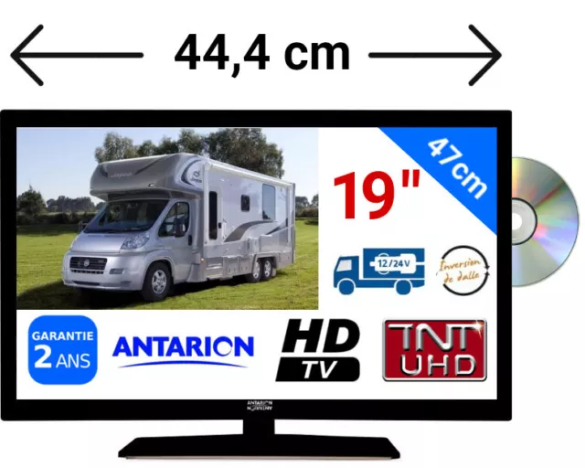 TV19DVDB - TÉLÉVISEUR CAMPING CAR 19" 47cm TNTUHD 4K UHD 24V 12V ANTARION