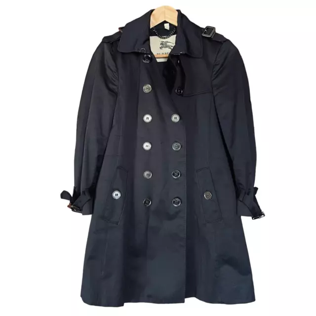 Burberry London Trench Coat Jacket Mid Length Double Breasted Black Size 6