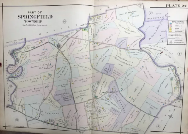 1909 A.h. Mueller, Delaware County, Pennsylvania Springfield Township Atlas Map