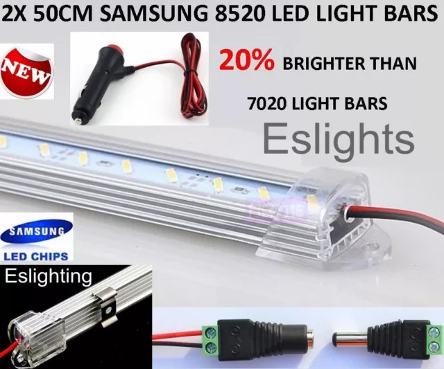 2X 50Cm 8520 Led Light Bar 12V Dc Camping Camping Awning + Cigarette Adapter