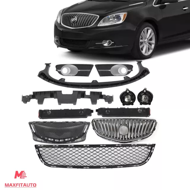 For Buick Verano 2012-2017 Front Grille Foglights/Bezels/Brackets Set Kit 11pcs