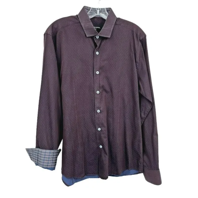 Bogosse Robin Button Front Shirt 4 L Flip Cuff Purple Blue 100% Cotton Dot Print