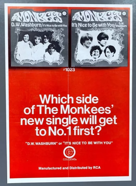 THE MONKEES vintage 1968 ADVERT DW WASHBURN Colgems NICE TO BE WITH YOU