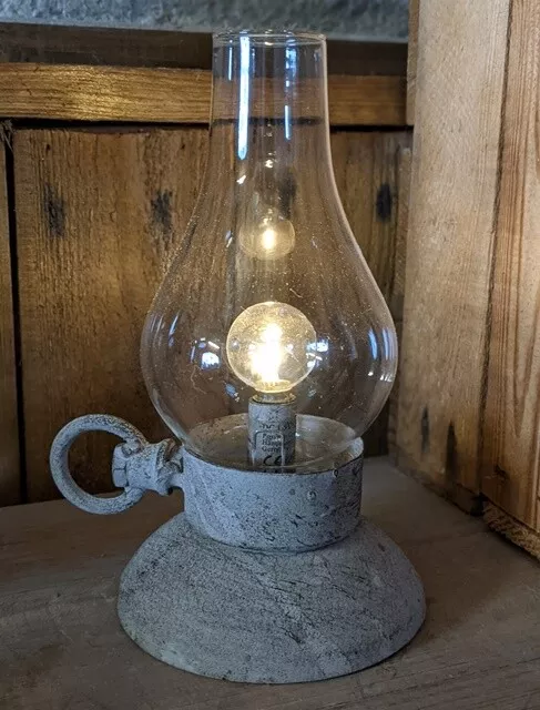 Led Lampe Antik Cottage Stil Öllampe Laterne Windlicht Stalllaterne Metall Neu