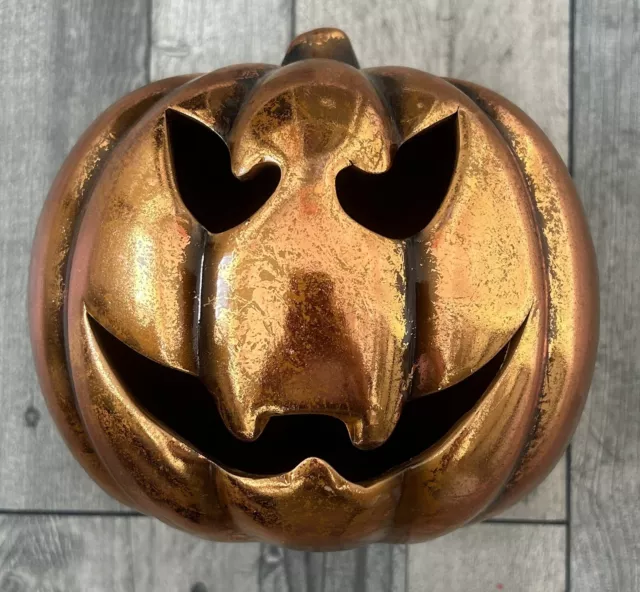 Large Halloween Metal Pumpkin Candle Holder