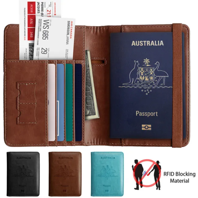 Travel Passport ID Card Wallet Holder Cover RFID Blocking Leather Purse Case AU