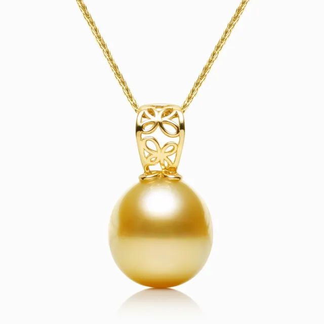 11.6*12mm Natural Golden South Sea Cultured Pearl Pendant 14k Solid Yellow Gold