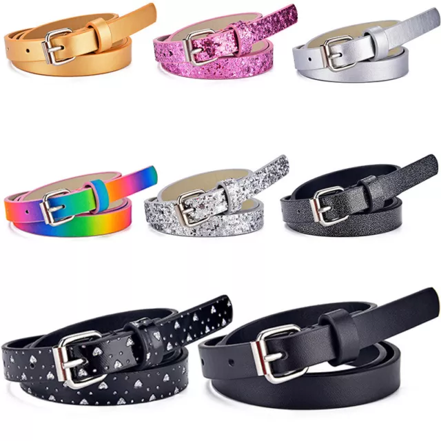 Kids Girls Boys Toddler Shiny Waist Belt Adjustable Buckle Leather Waistband AU