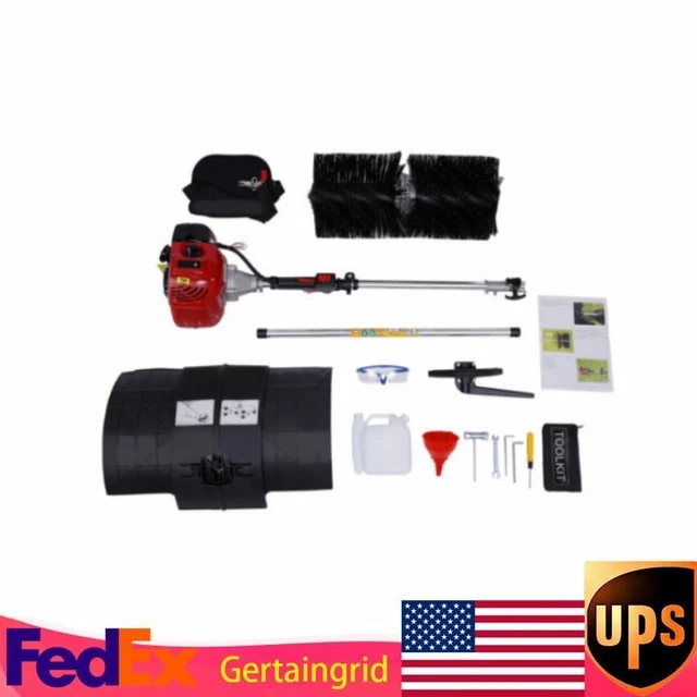 Gas Power Broom Sweeper Handheld Artificial Driveway Turf Grass Brush Portable