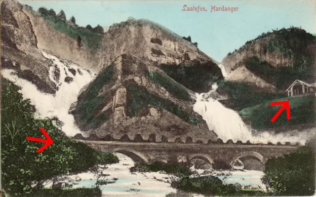 AK Norwegen Laatefossen Hardanger ca. 1910 ngl. Norge Odda Wasserfall Brücke