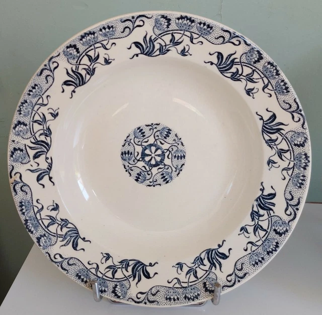 2 Assiettes Creuses Faience Sarreguemines Roxane Bleu Decor Art Nouveau 1900 D22 2