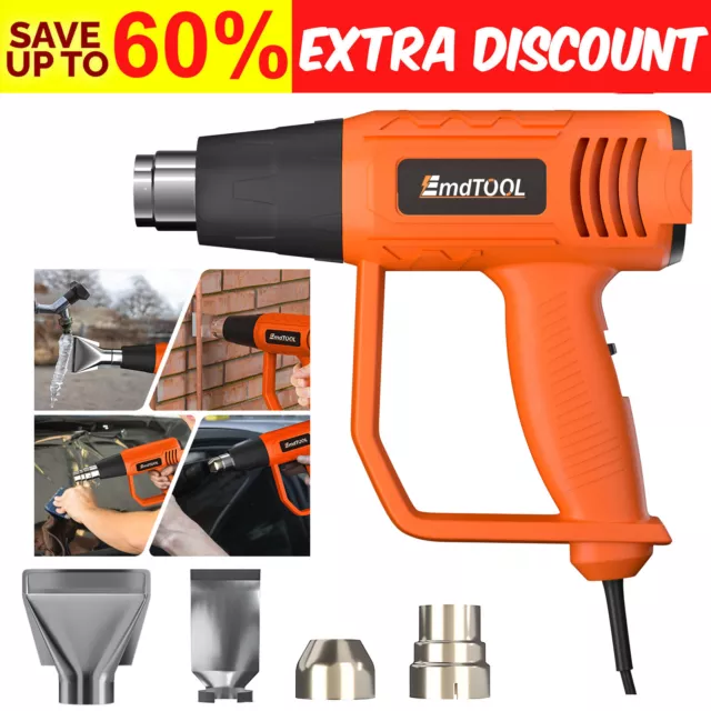 2000W Heat Gun Hot Air Wind Blower Dual Temperature + 4 Nozzles Power Heater Gun