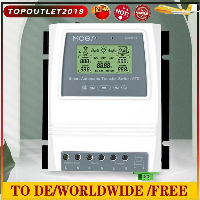 LCD ATS Switcher 12V 24V 48V Auto Select Manual APP Control Set Value Adjustable