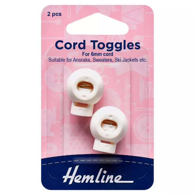 Hemline 6mm White Cord Toggles 2 Pack