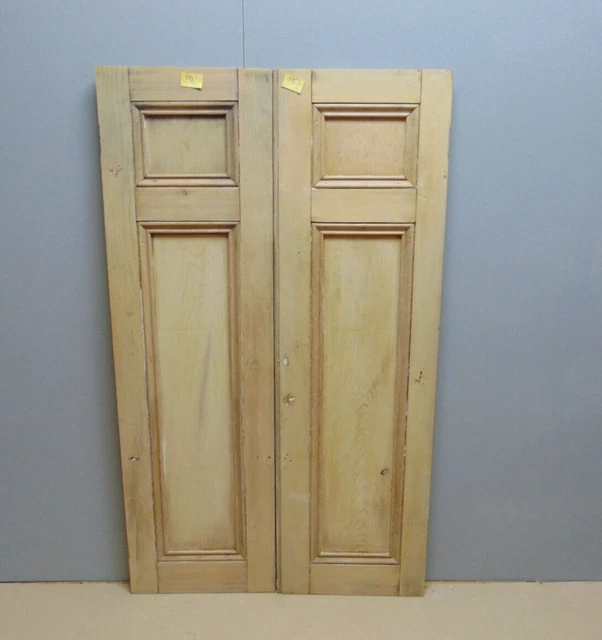 Pair Pine Wooden Victorian Alcove Cupboard Doors ref 167D