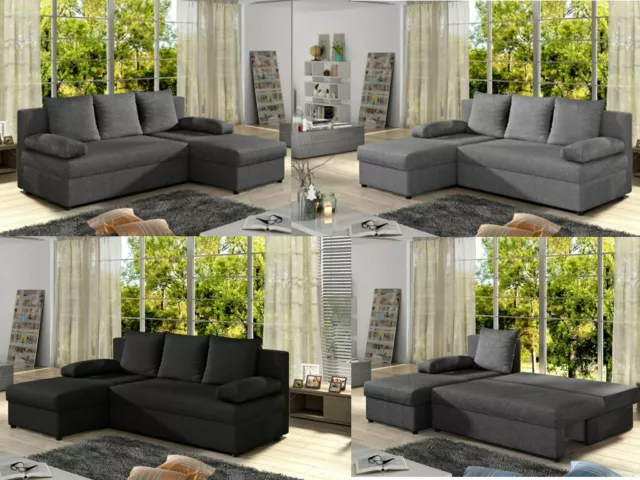 L-Shaped Universal Corner Sofa Bed DAKO GINA with Storage Black Dark Grey