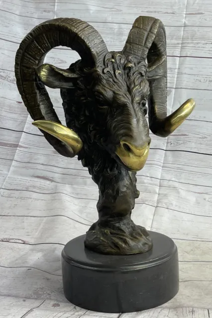 Game Hunter Big Horn Sheep Ram Bronze Marble Statue Sculpture Lodge Artwork Deal