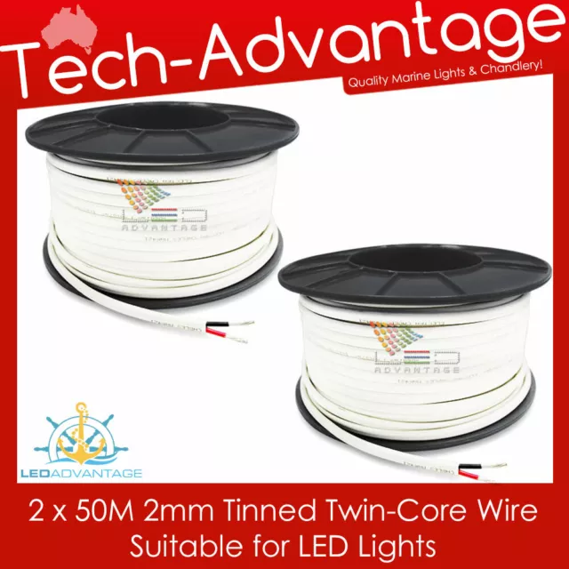 100M X 2mm 7 AMP BOAT MARINE TINNED TWO CORE LED LIGHT WIRING ELECTRICAL CABLE