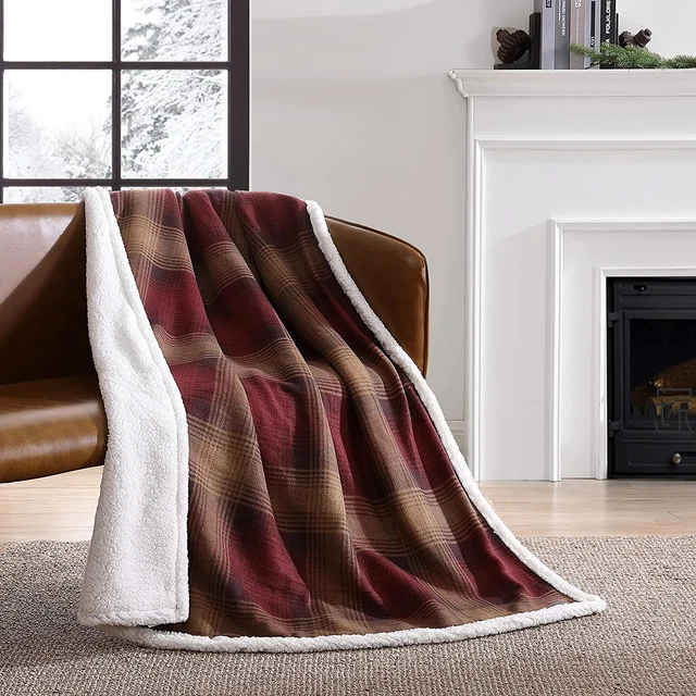 Eddie Bauer Home Brushed Throw Blanket Reversible Sherpa & Brushed Fleece, Light