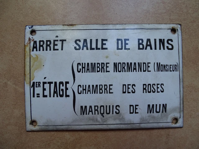 ANCIENNE PLAQUE EMAILLEE Arret Salle De Bain Marquis De Mun Chambre Des