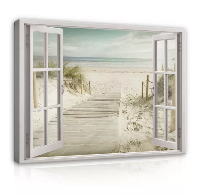 FENSTERBLICK STRAND MEER Wandbilder Fenster Leinwand Bilder Canvas Wohnzimmer