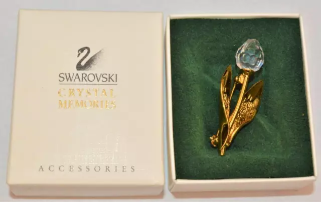Neu Ovp Stempel Schwan Goldfarbig Klar Swarovski Kristall Tulpe Form Pin Brosche
