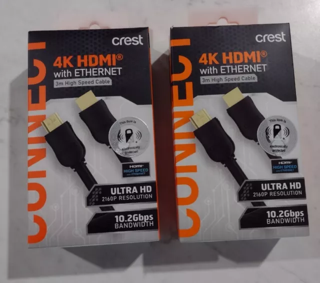 2 X Crest 4k Hdmi With Ethernet 3m High Speed Cable