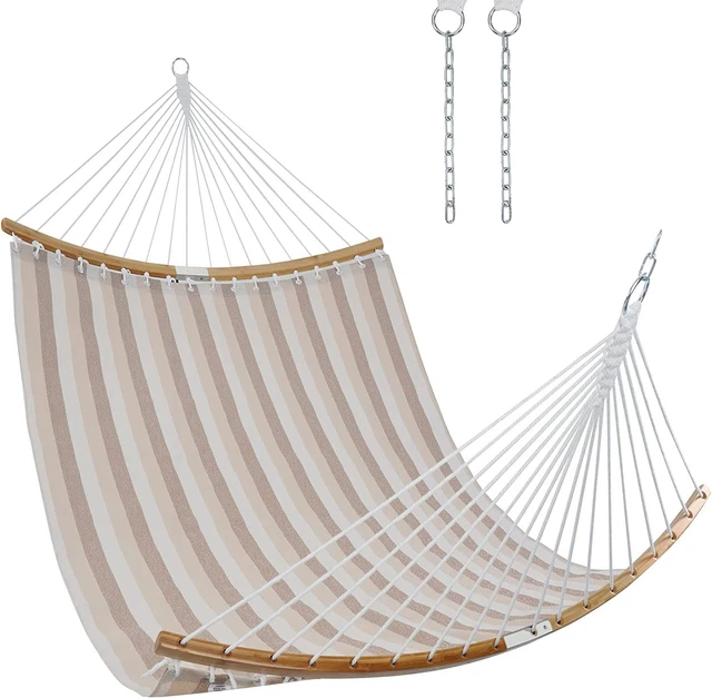 Lxoohy 12FT Curved Quick Dry Patio Double Hammock, Textilene 2 Person Beige