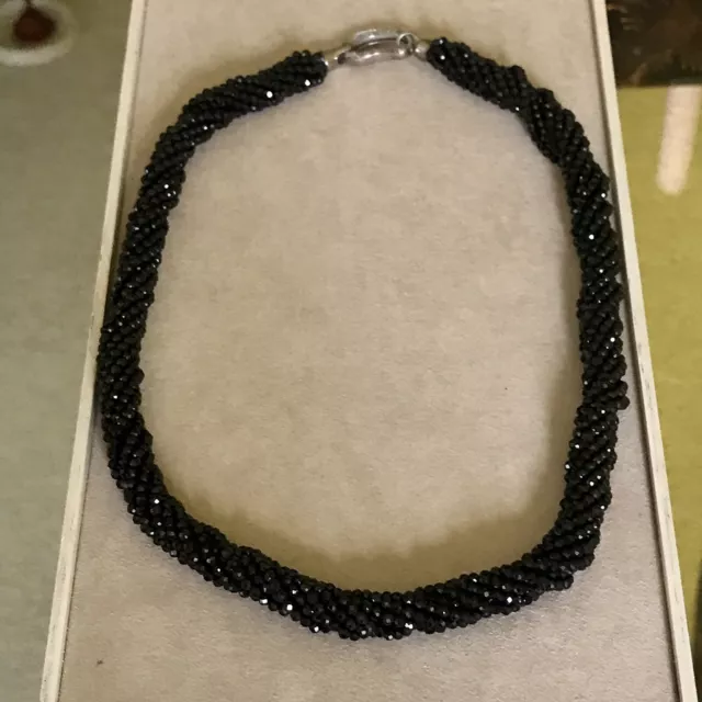 STAUER 925 STERLING Crystal Pave Black Glass Twisted Rope Necklace