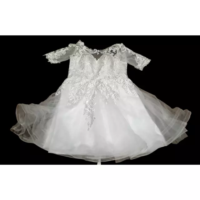 Tulle Short Wedding Dress Applique Flower Vintage Tea-length Bridal Dress