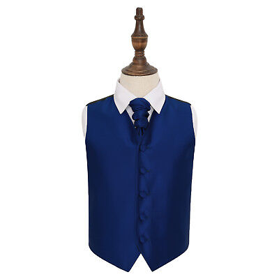 Royal Blue Plain Solid Check Boys Wedding Waistcoat & Cravat Set by DQT