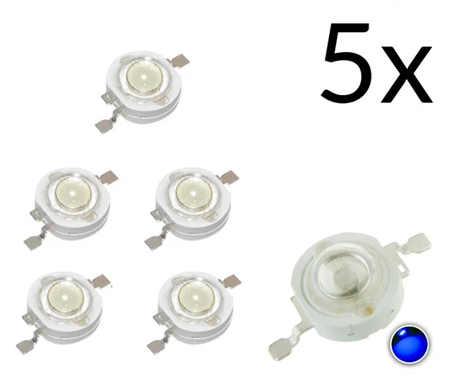 5x Chip LED 3W Blu Alta Luminosità 460-465nm 700mA - Faretto Fai-da-te (3.2V-3.6V)