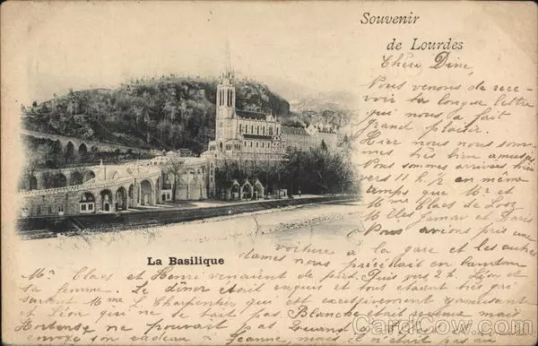 France 1900 Lourdes La Basilique Postcard 5c stamp Vintage Post Card