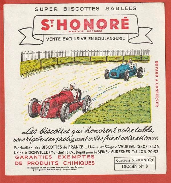 Buvard - Biscottes St Honore - Formule 1 - Voitures De Course N°9