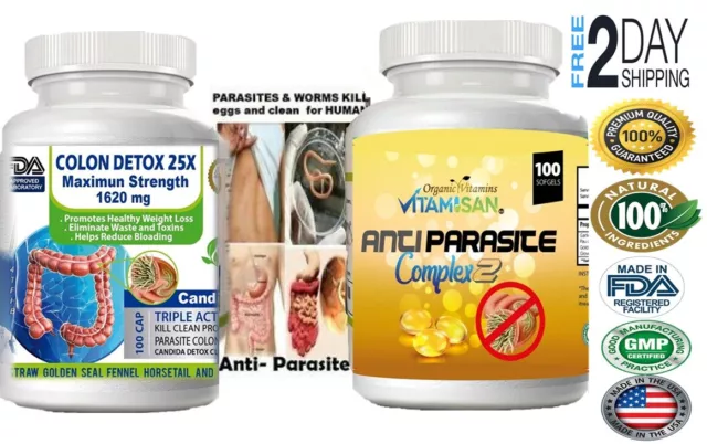 Detox Candida Cleanse- Anti Parasite Complex 1620mg Boost Intestinal Health kit