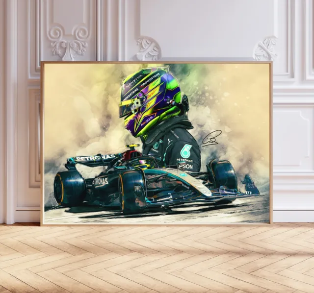 Lewis Hamilton 2024 F1 Poster Print, Signed Reproduction, Formula 1 Wall Art