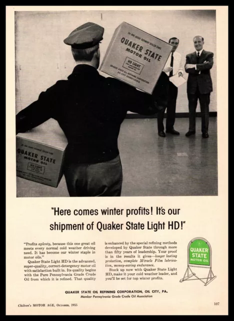 1955 Quaker State Motor Oil Sign Light HD Grade Delivery Boxes Vintage Print Ad