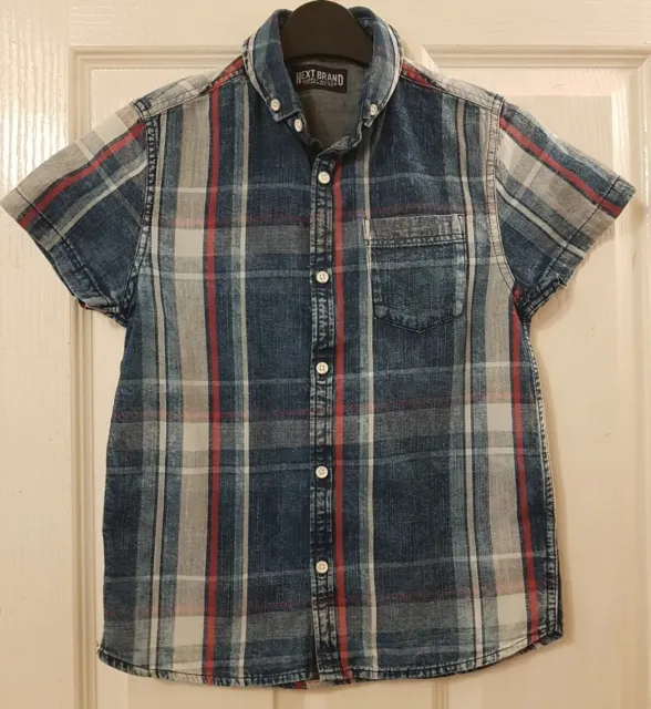 Lovely 'Next' Blue, red, mix denim effect, Boys Shirt Size 9 yrs (height 134cm