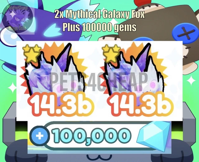 ROBLOX PET SIMULATOR X 2x Mythical Galaxy Fox (+ Bonus 100000 gems) £4.