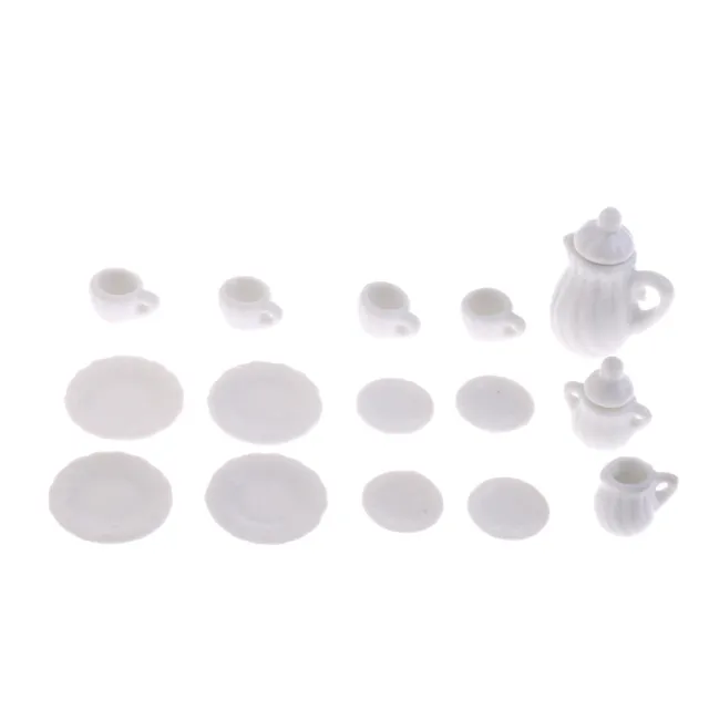 15-teilige Miniatur Weiße Porzellan Teeservice Tee Set für 1:12 Puppenhaus