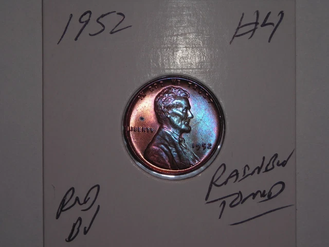wheat penny 1952 RAINBOW BU 1952-P LOT#4 LINCOLN CENT UNC RAINBOW TONED LUSTER