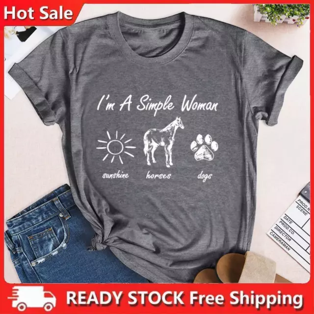 I m A Simple Women Horses Dogs Round Neck T-shirt-016235-Dark Grey-XL