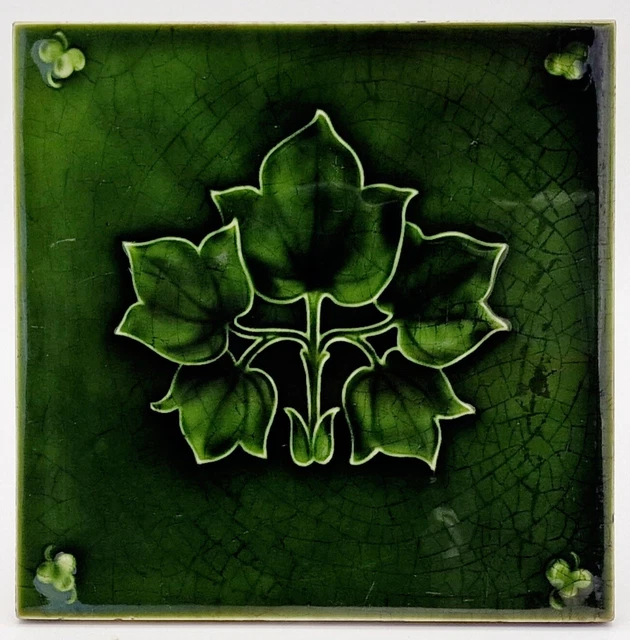 Antique Fireplace Tile Green Majolica by Pilkington C1909 AE4