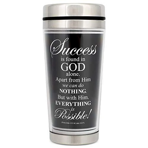 Success in God Black 16 Oz. Stainless Steel Insulated Travel Mug with Lid